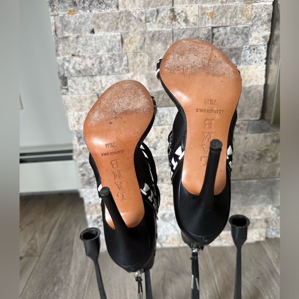 L.A.M.B Black/White Savanna Heels - Picture 5 of 6